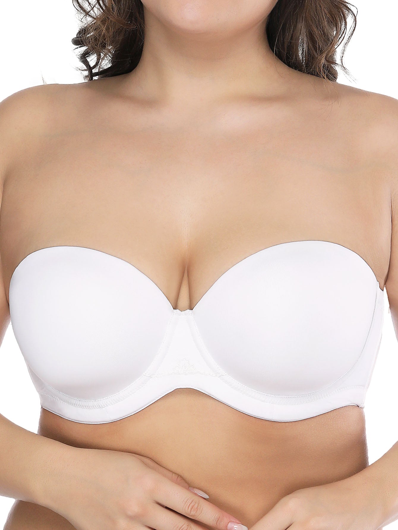 Wingslove Women's Strapless Push Up Bra Plus Size Full Figure Underwire Multiway Contour Bra,White