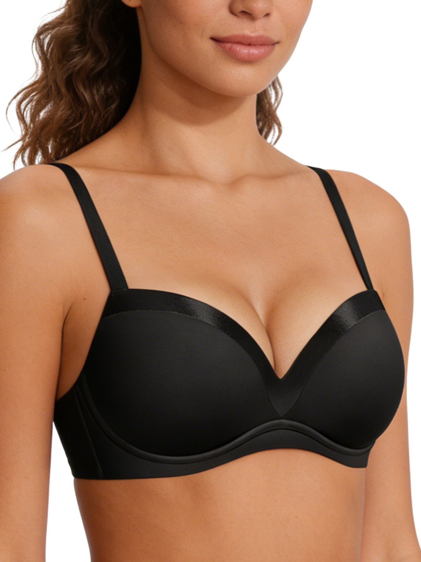 Deyllo Women Push Up Bra Underwire Support Lift Up Add One Cup Bras Black Plunge T Shirt Bras