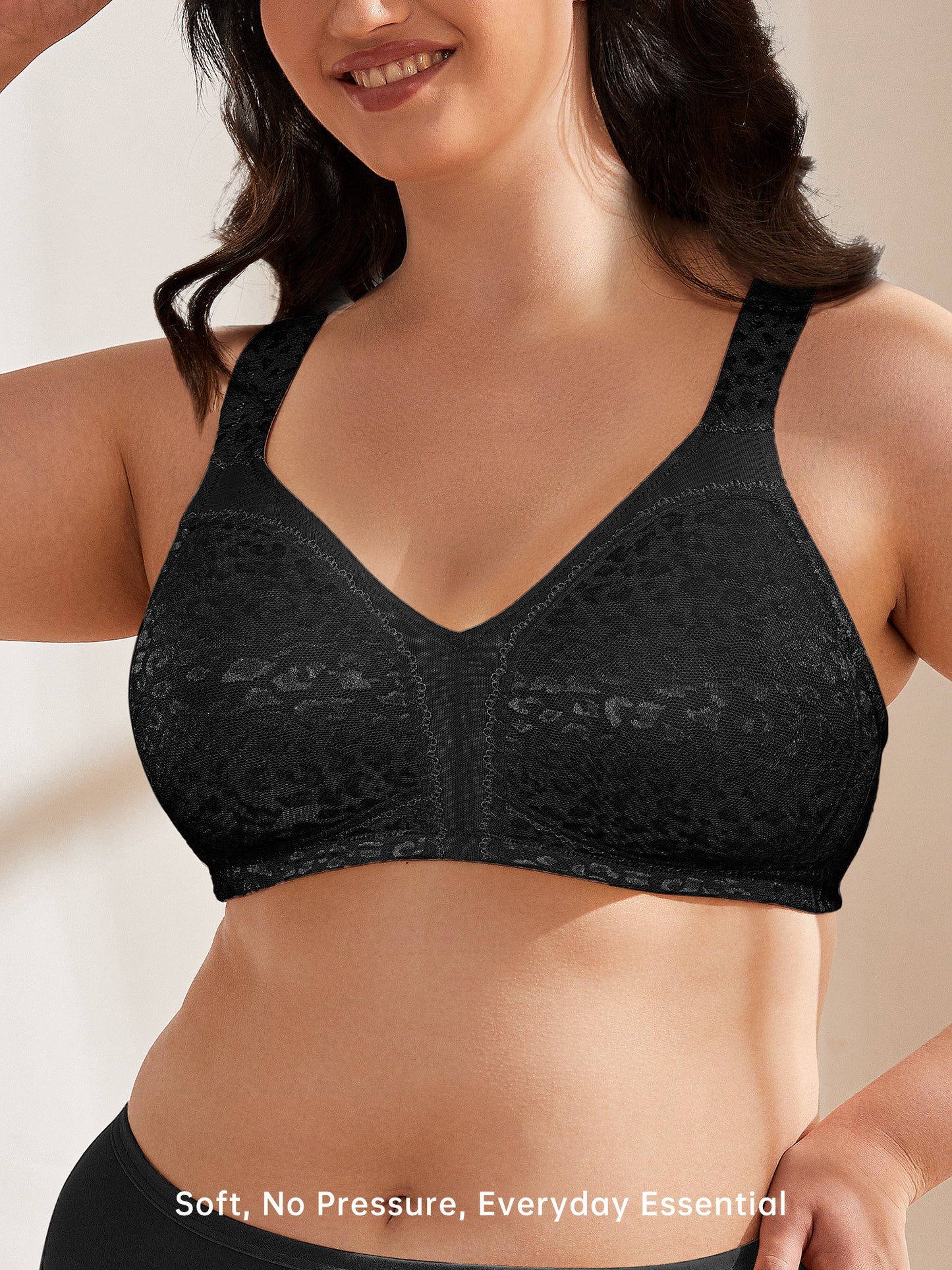 Wingslove Women's Plus Size Full Coverage Minimizer Bra Wirefree Non Padded for Everyday Comfort, Black