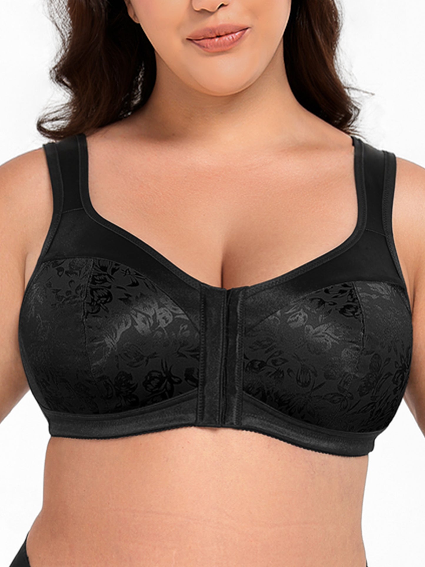 Deyllo Women Plus Size Bras Front Closure Minimizer Bras Non Padded Soft Comfort Bras No Underwire Wireless Black Bras