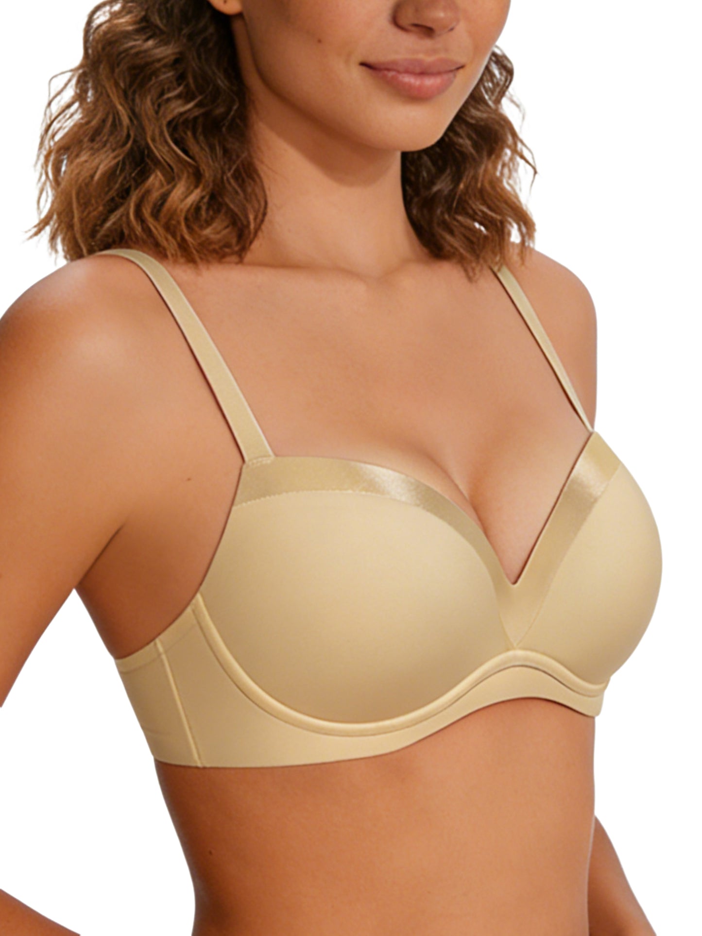 Deyllo Women Push Up Bra Soft Padded Cup Underwire Support Bras Lift Up Beige Bralette Bras