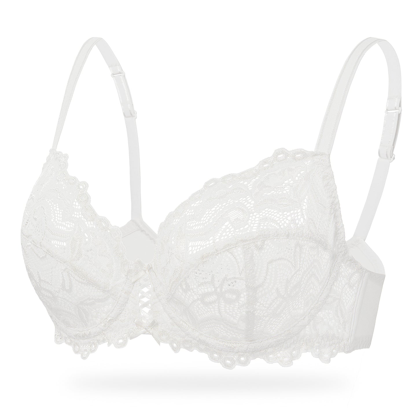 Deyllo Women's Sheer Lace Mesh Bra, Unlined Full Cup, White