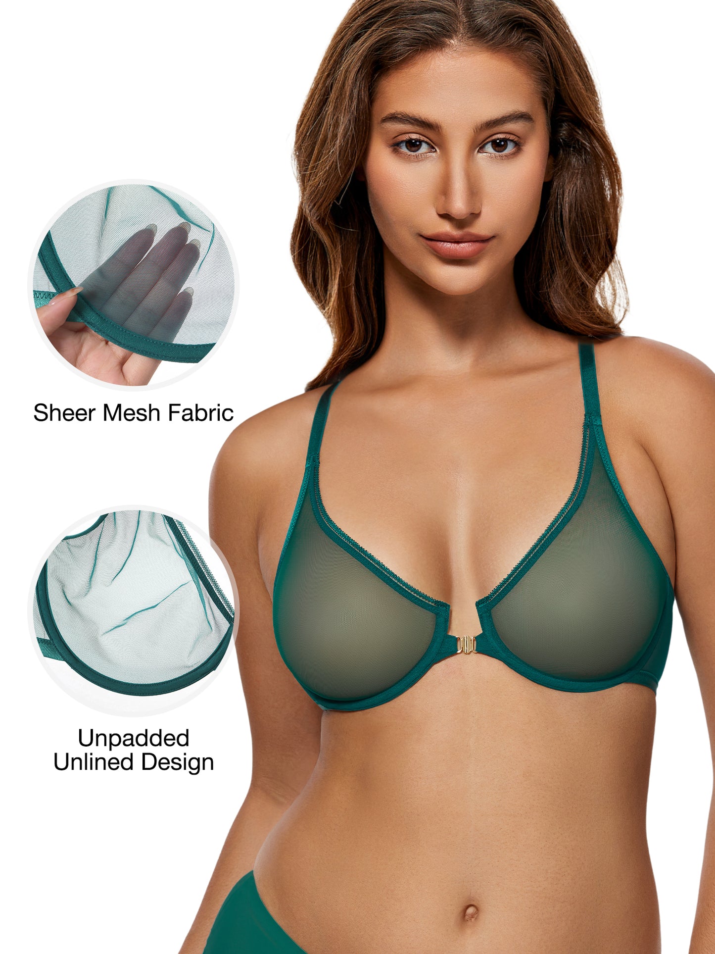 Wingslove Women's Front Closure Sheer See Through Bra Racerback Unlined Underwire Bras for Everyday