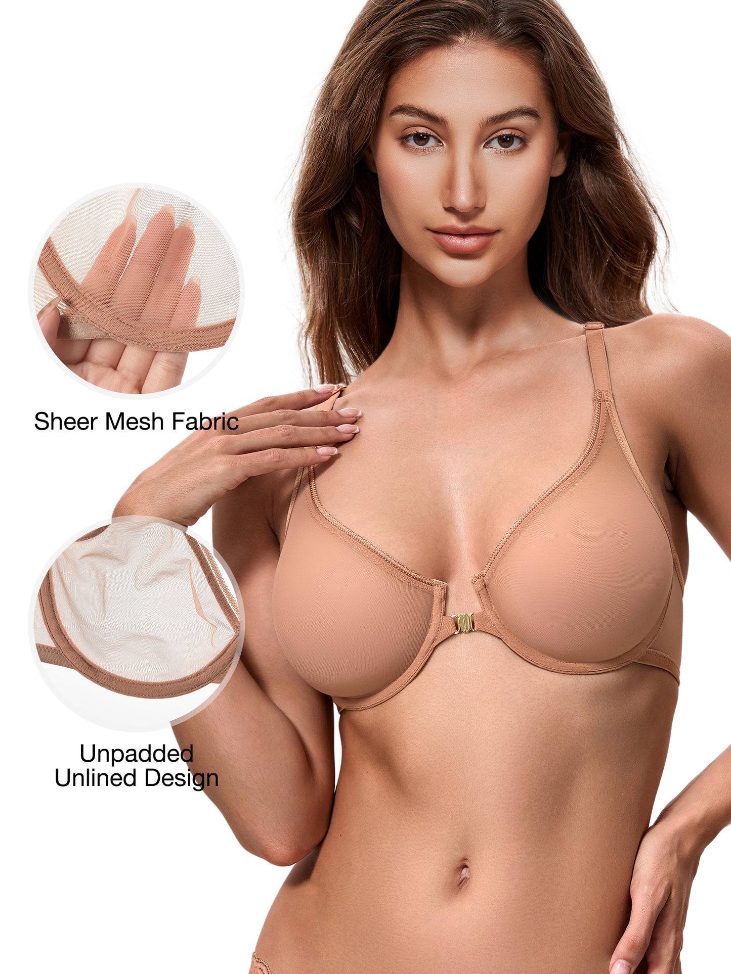 Wingslove Women's Front Closure Sheer See Through Bra Racerback Unlined Underwire Bras for Everyday