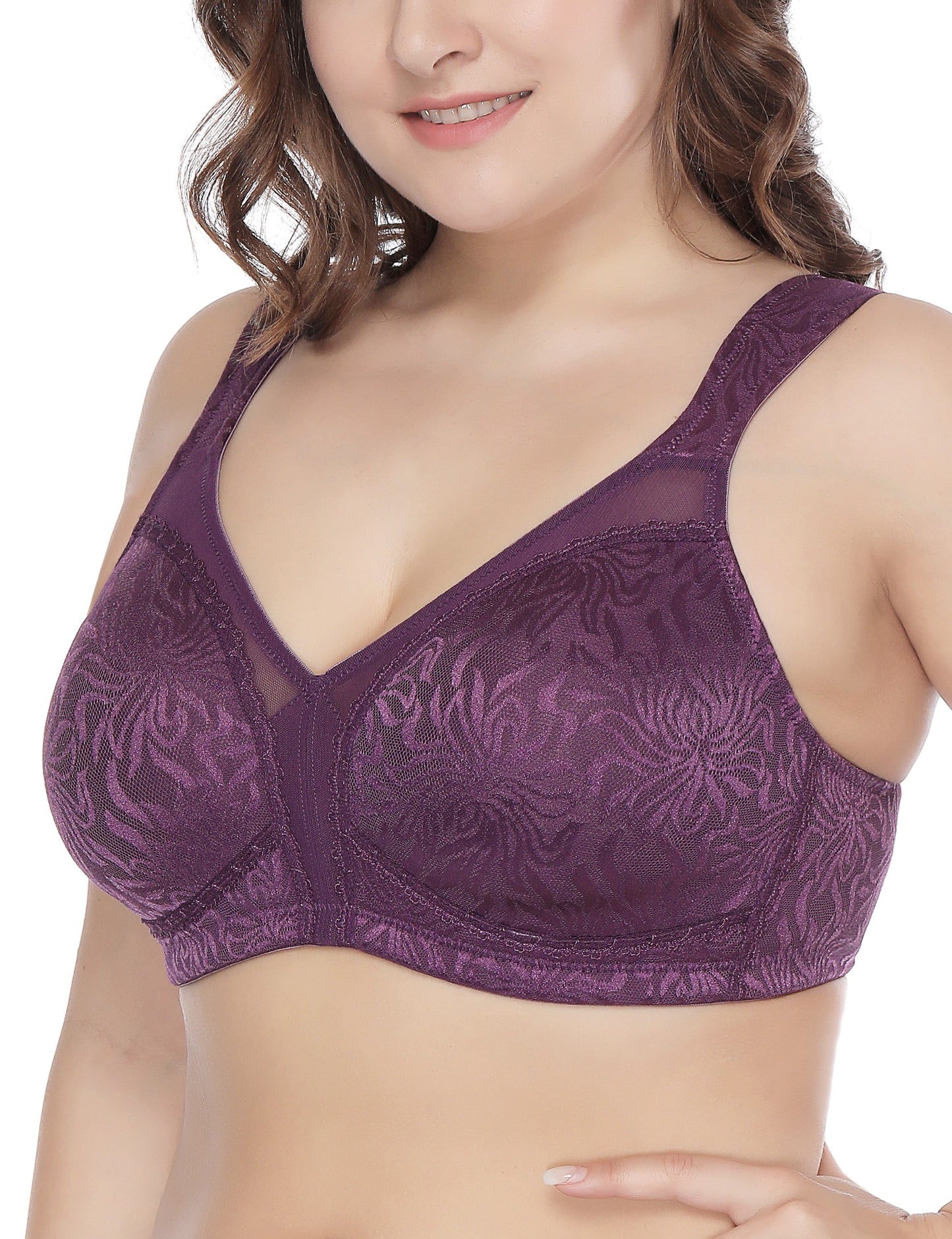 Deyllo Women's Full Coverage Comfort Wire Free Minimizer Support Bra Non Padded Purple