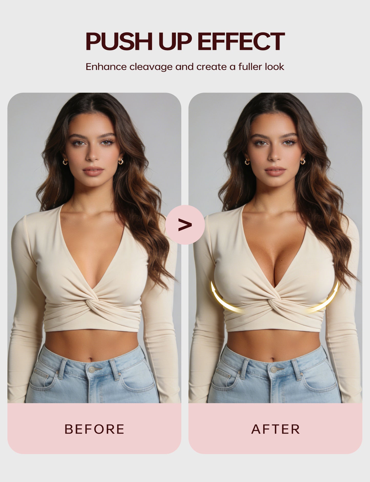 Wingslove Womens Push-up Bra Deep V Plunge Underwire T-Shirt Bra, Light Pink