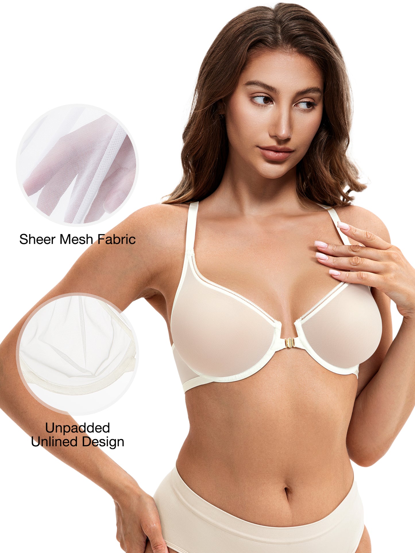 Wingslove Women's Front Closure Sheer See Through Bra Racerback Unlined Underwire Bras for Everyday