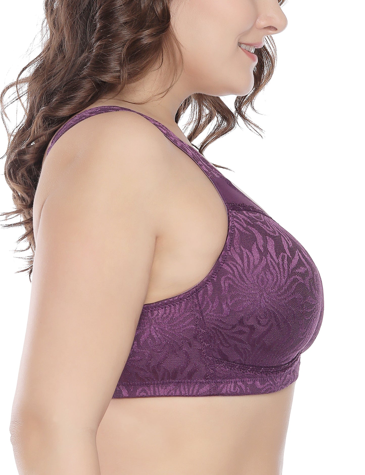 Deyllo Women's Full Coverage Comfort Wire Free Minimizer Support Bra Non Padded Purple