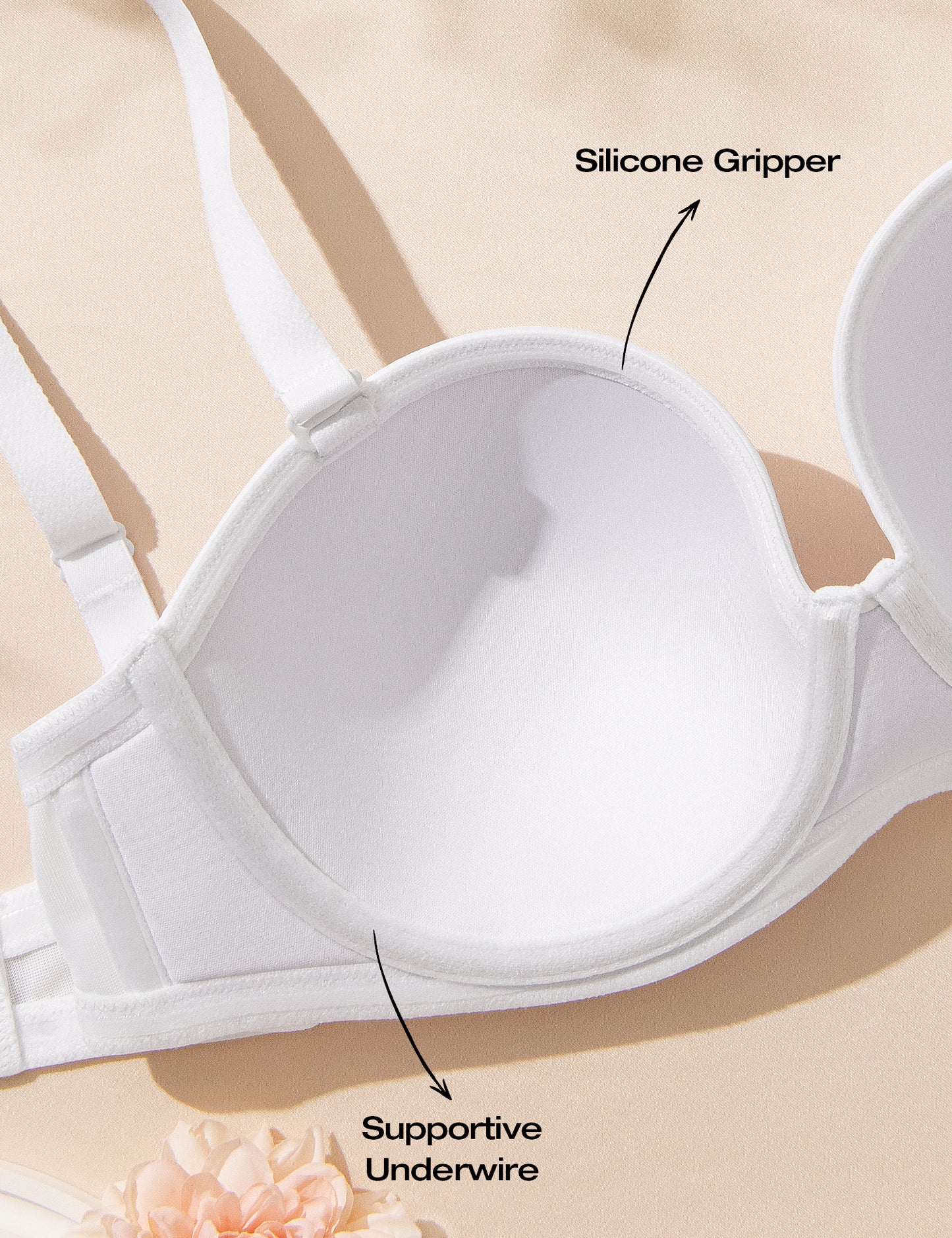 Deyllo Women White Strapless Bras Full Cup Push Up Underwire Support Padded Bra