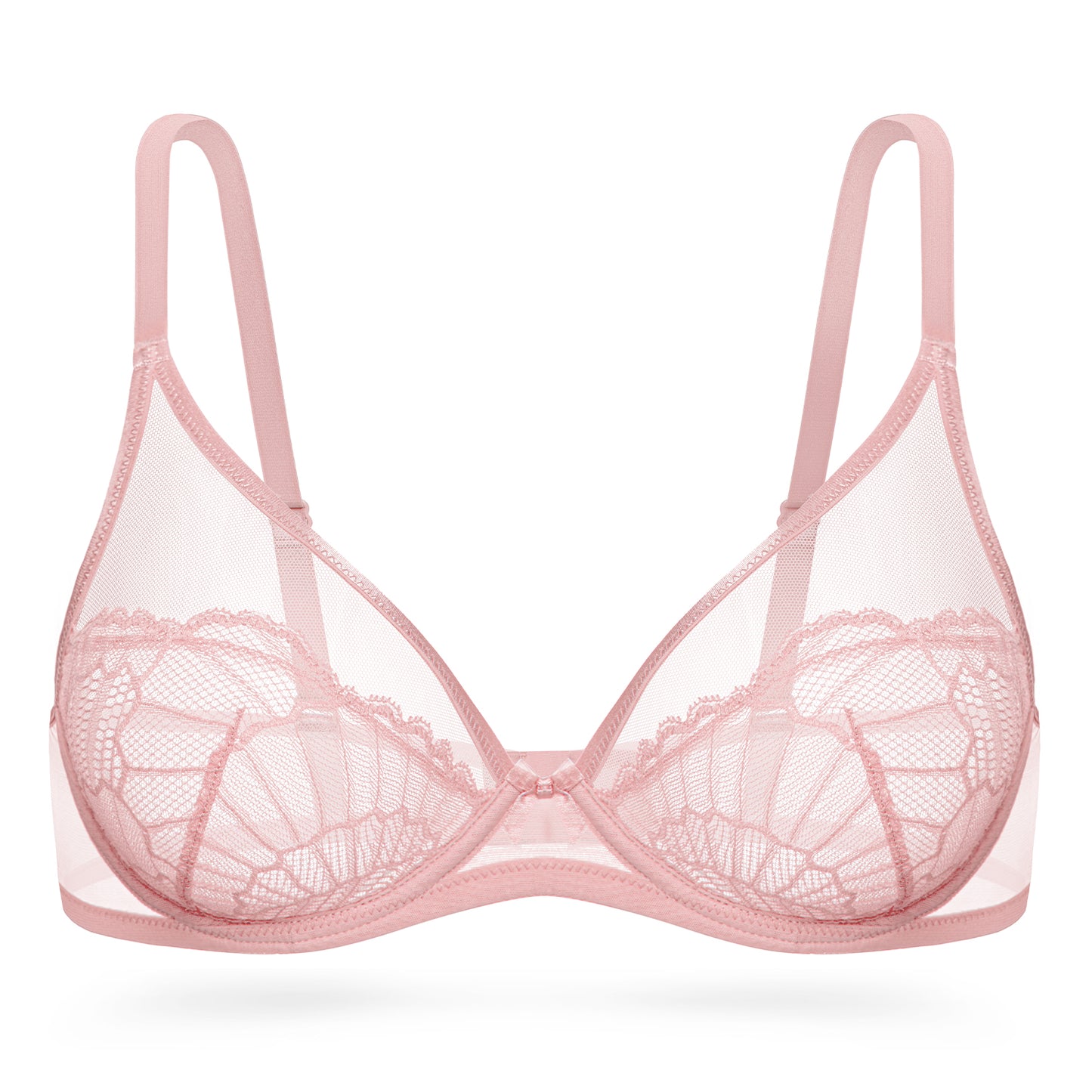 Deyllo Women Sexy Lace See-Through Bra Push Up Unlined Bras Underwire Support Non Padded Pink Underwear Bras