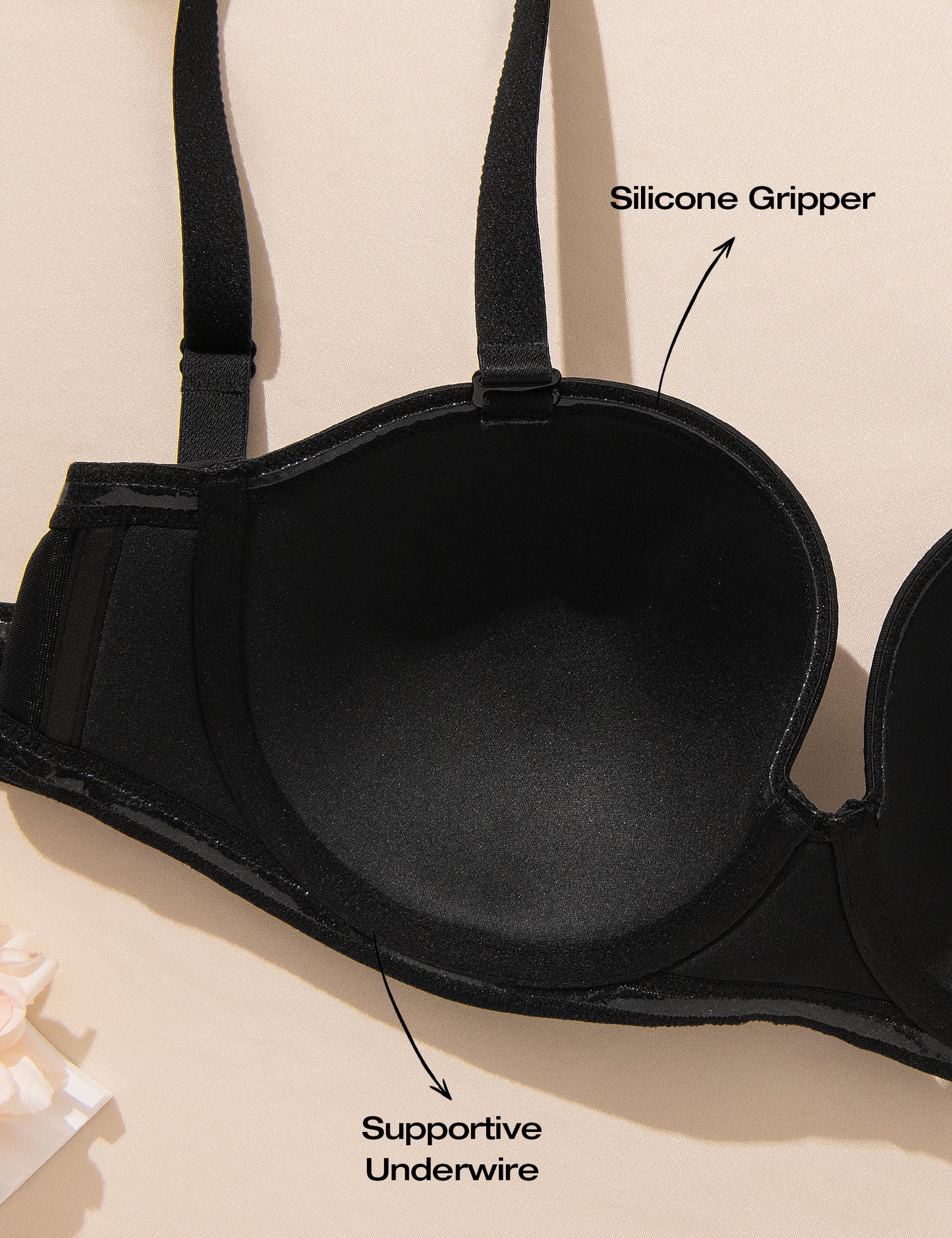 Deyllo Women Black Strapless Bras Full Cup Push Up Underwire Support Padded Bra