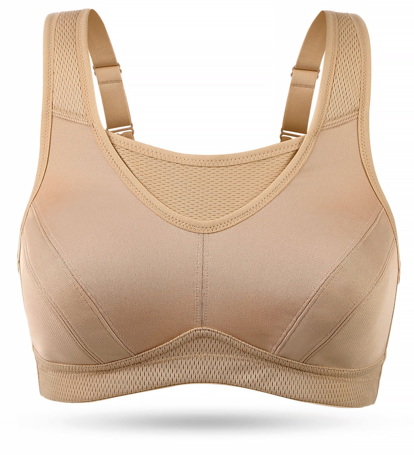 Wingslove Women's Sports Bra Full Coverage Wireless Bra Plus Size High Impact Non Padded Workout Bra,Beige