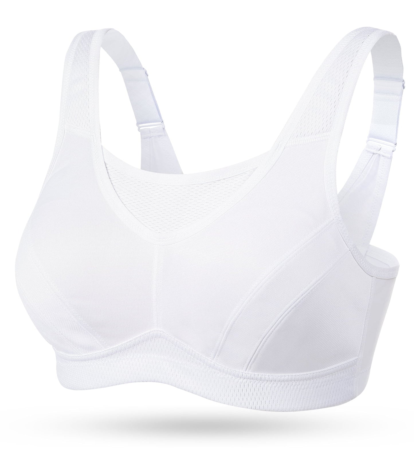 Wingslove Women's Sports Bra Full Coverage Wireless Bra Plus Size High Impact Non Padded Workout Bra,White