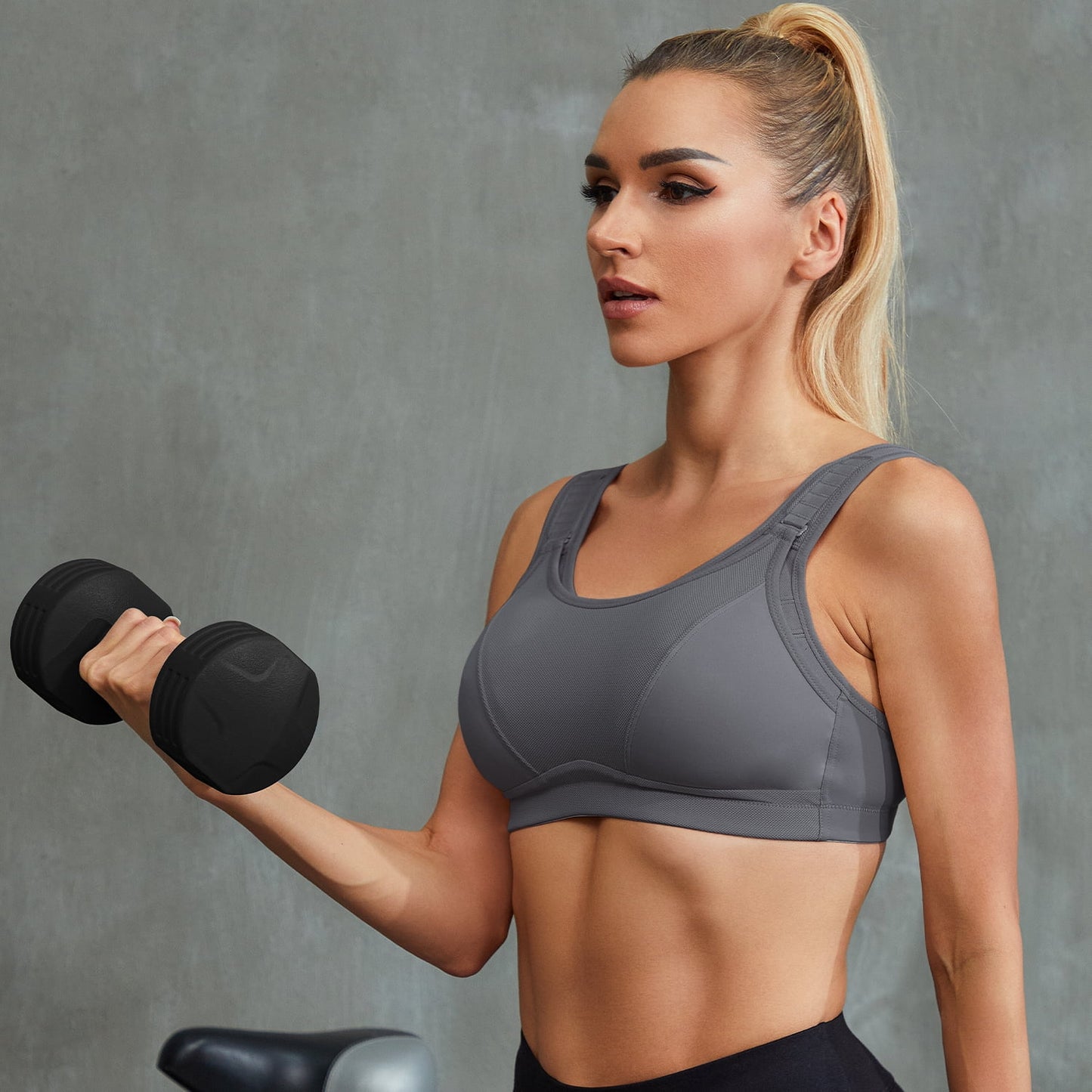 Wingslove Women's Non Padded Wireless Plus Size High Impact Sports Bra, Gray