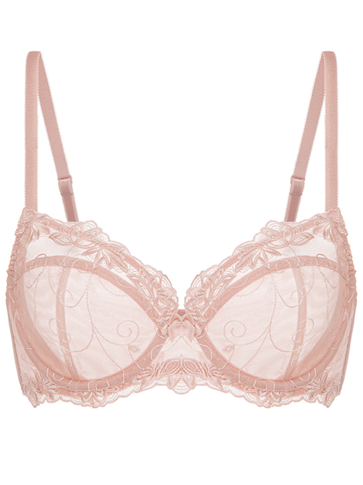 Deyllo Women's Push up Lace Bras Plus Size Unpadded Full Figue Underwire Support Demi See Though Bra, Pink