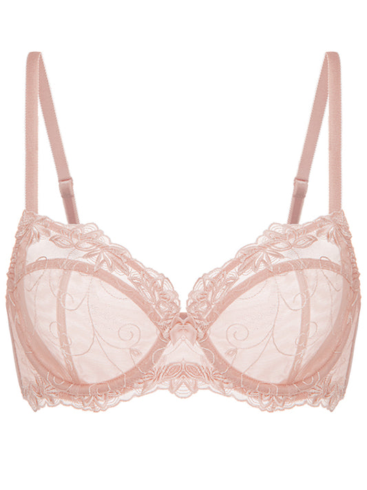 Deyllo Women's Push up Lace Bras Plus Size Unpadded Full Figue Underwire Support Demi See Though Bra, Pink