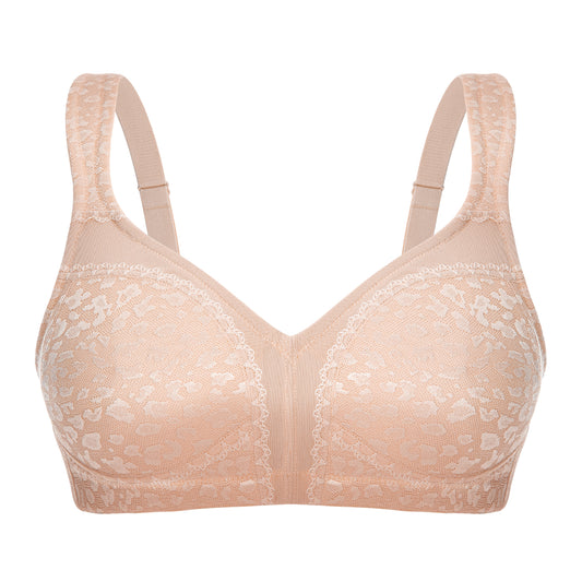 Deyllo Women's Full Coverage Wireless Bras Plus Size No Wire Non Padded Beige Minimizer Bra