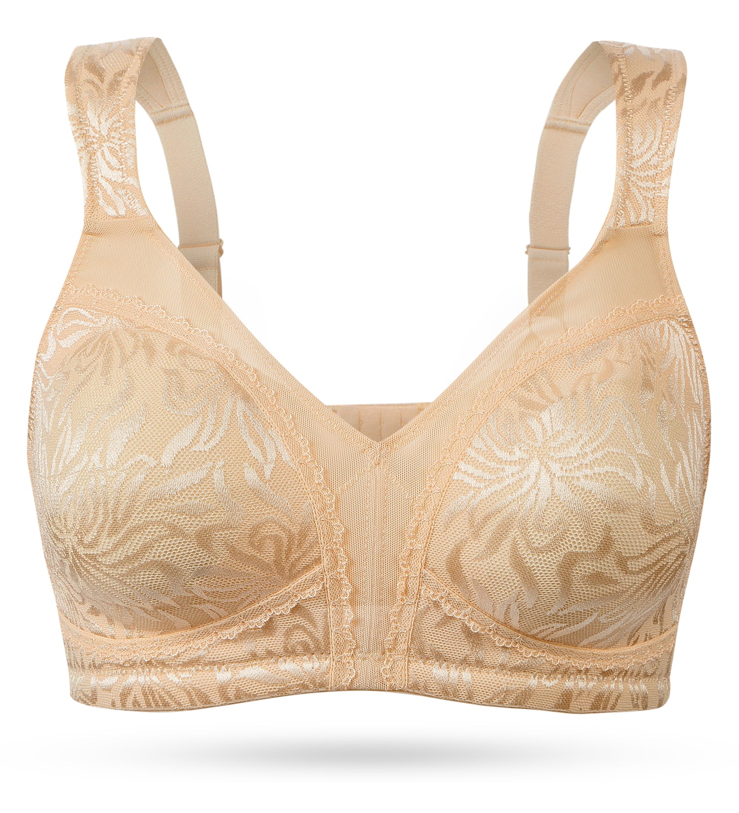 Deyllo Women's Non Padded Wireless Bras Plus Size Full Coverage Dark Beige Minimizer Bra