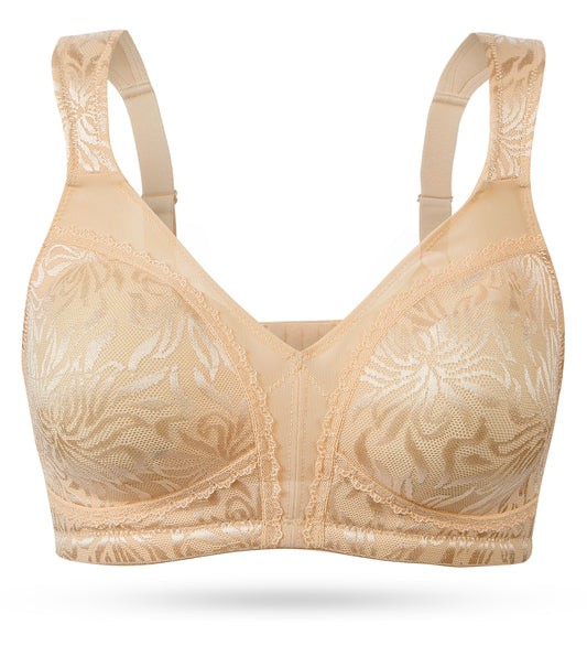 Deyllo Women's Non Padded Wireless Bras Plus Size Full Coverage Dark Beige Minimizer Bra