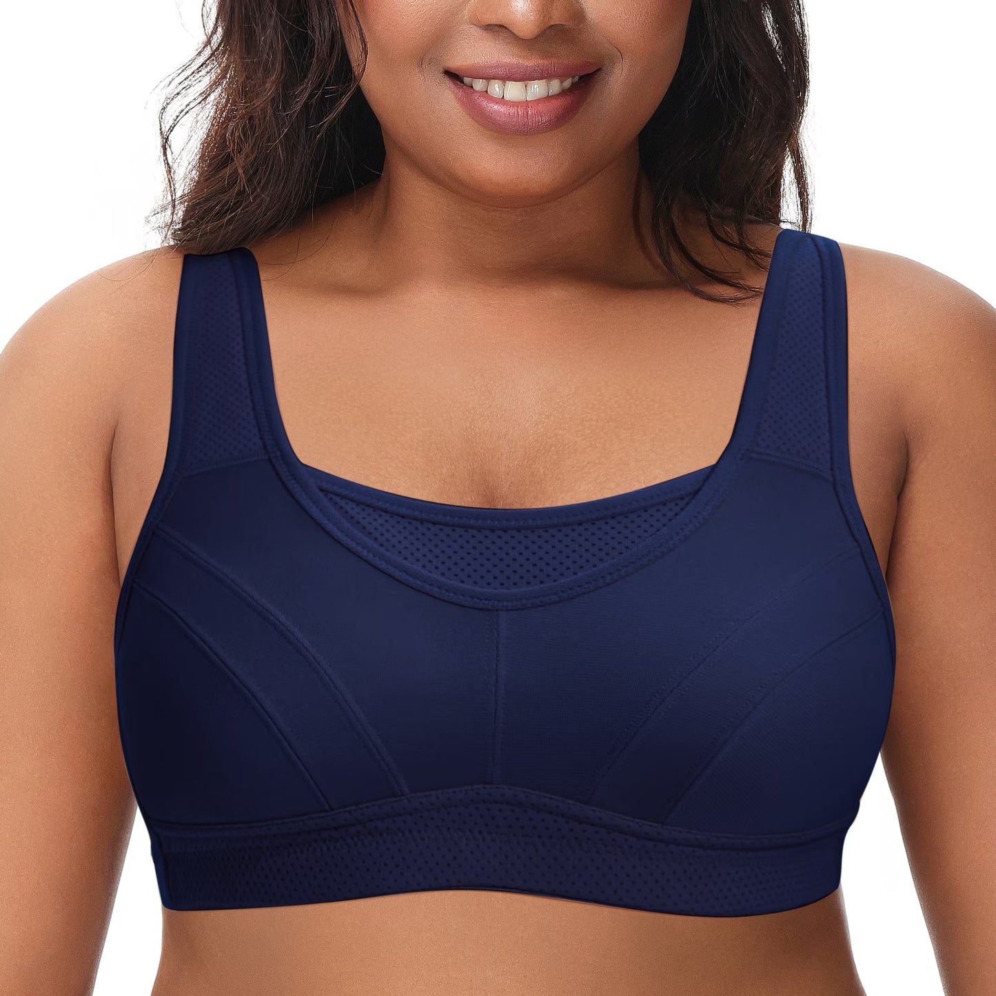 Deyllo Women Sport Bras High Impact Support Wireless Bras Navy Blue Plus Size Exercise Bra