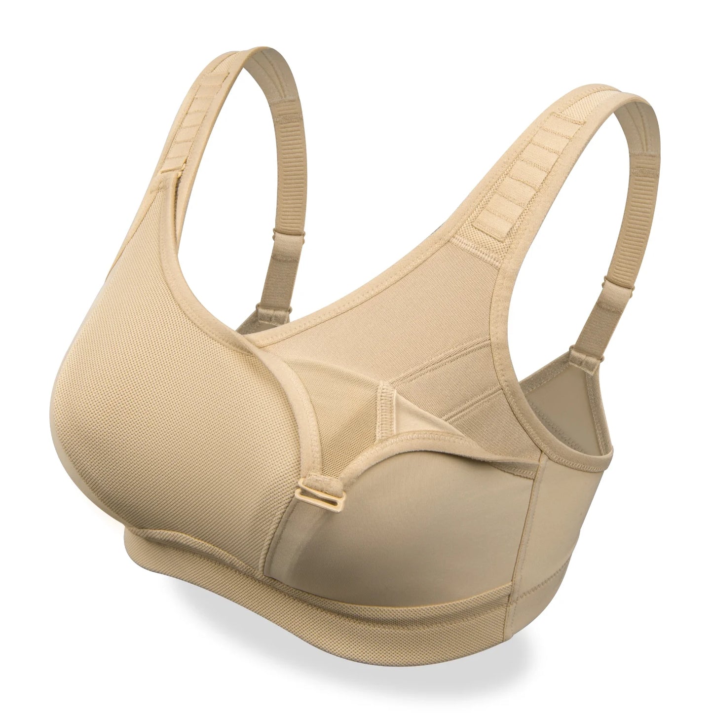 Wingslove Women's Non Padded Wireless Plus Size High Impact Sports Bra, Beige