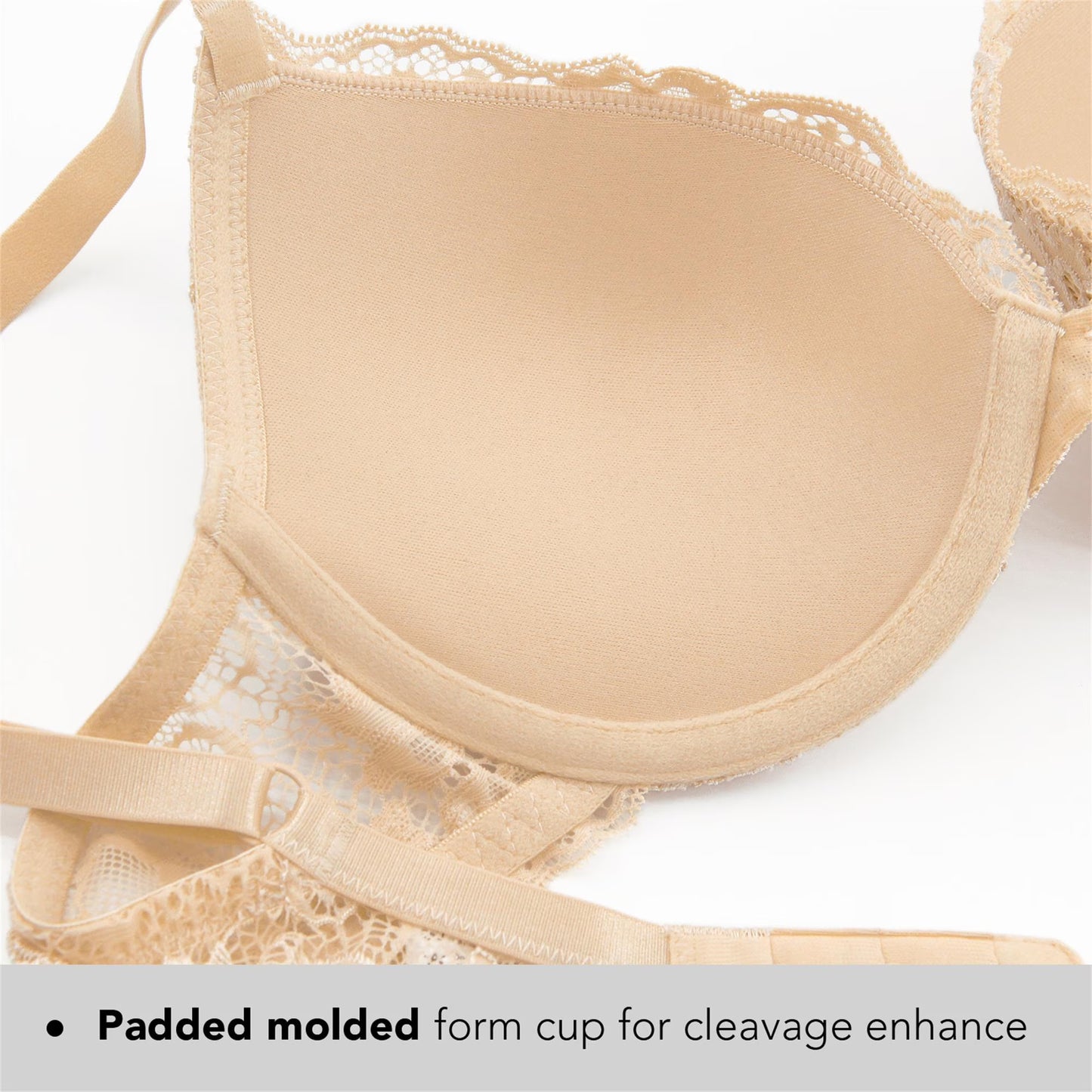 Wingslove Women's Push Up Sexy Lace Padded Plunge Underwire Lift Up Bras Add 1 Cup Boost Brassiere,Beige