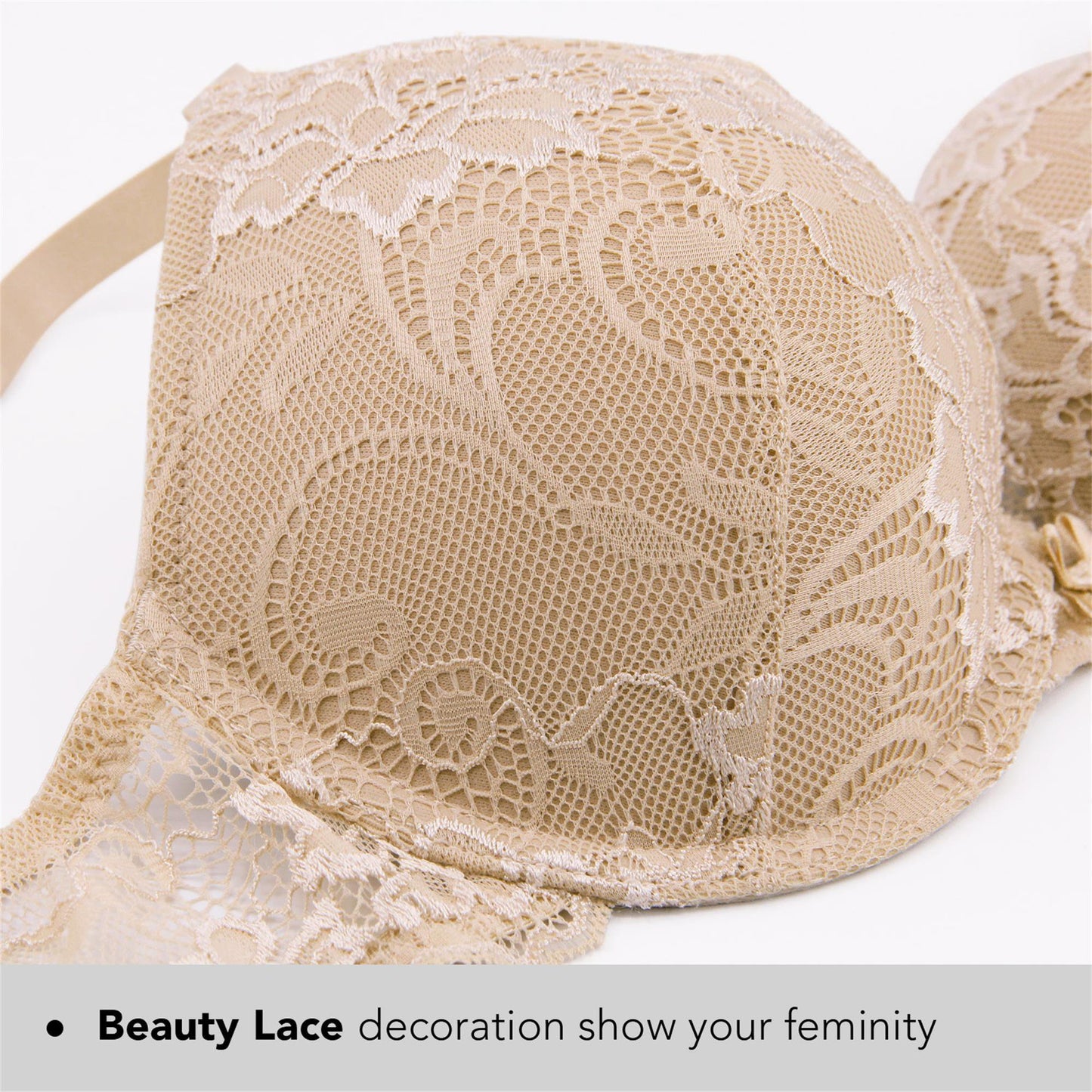 Wingslove Women's Push Up Sexy Lace Padded Plunge Underwire Lift Up Bras Add 1 Cup Boost Brassiere,Beige
