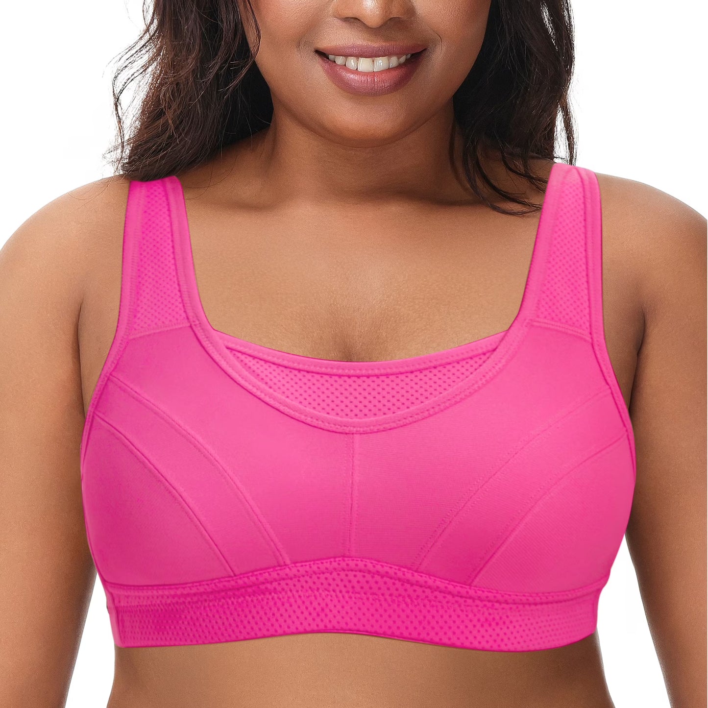 Deyllo Women Plus Size Sport Bras Full Coverage No Padded Wireless Rose Red Bras High Impact Support Workout Bras