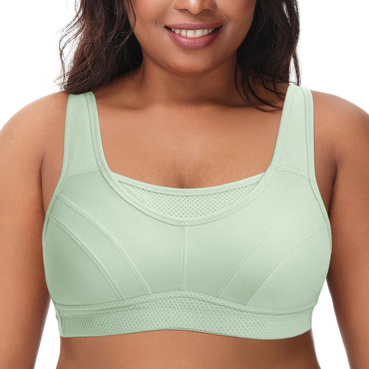 Deyllo Women Wireless Sport Bras High Impact Support Workout Bras Full Coverage No Padded Comfort Light Green