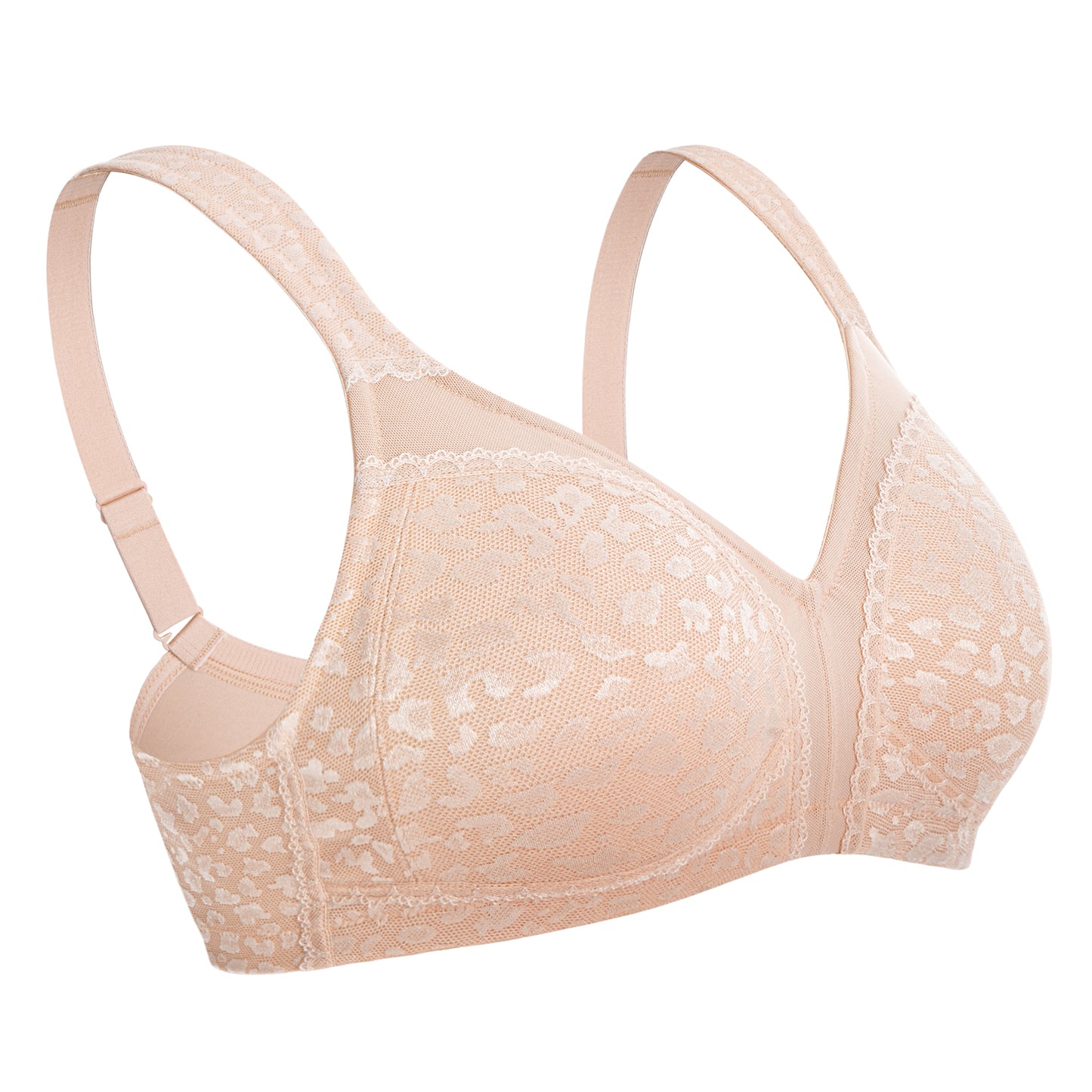 Deyllo Women's Full Coverage Wireless Bras Plus Size No Wire Non Padded Beige Minimizer Bra