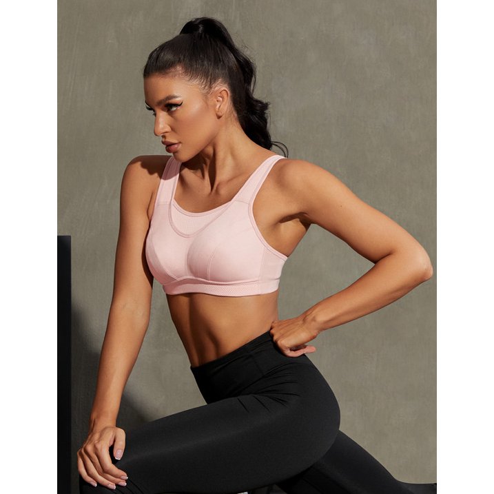 Wingslove Women's Sports Bra Full Coverage Wireless Bra Plus Size High Impact Non Padded Workout Bra,Pink