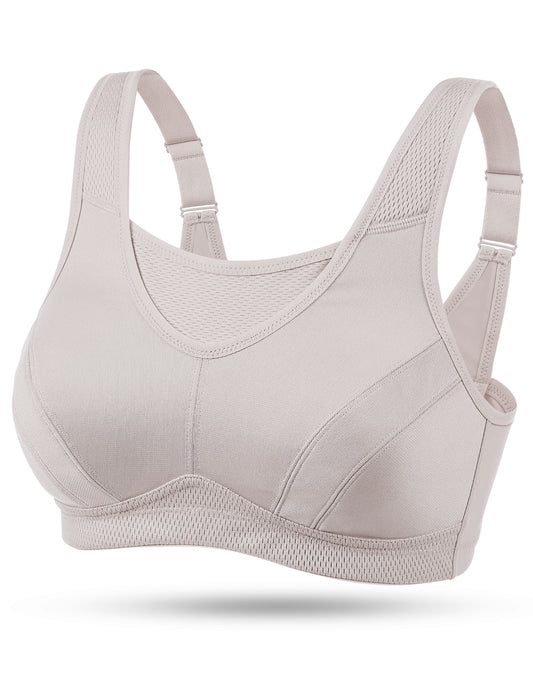 Wingslove Women's Sports Bra Full Coverage Wireless Bra Plus Size High Impact Non Padded Workout Bra,Silver Gray