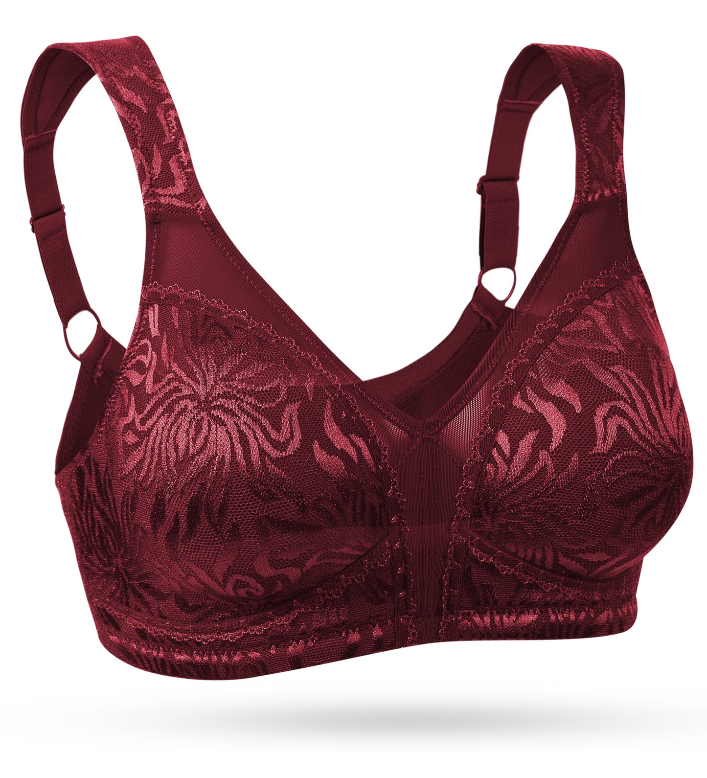 Deyllo Women's Non Padded Wireless Bras Plus Size Full Coverage Wine Red Minimizer Bra