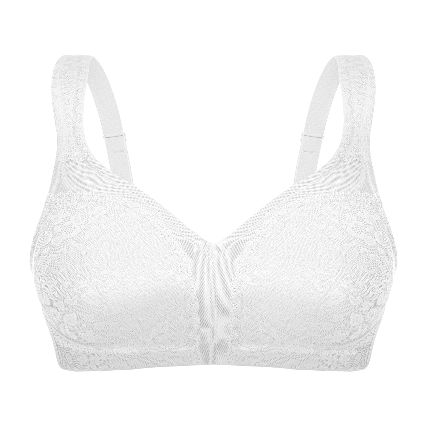 Deyllo Women's Full Coverage Wireless Bras Plus Size No Wire Non Padded White Minimizer Bra