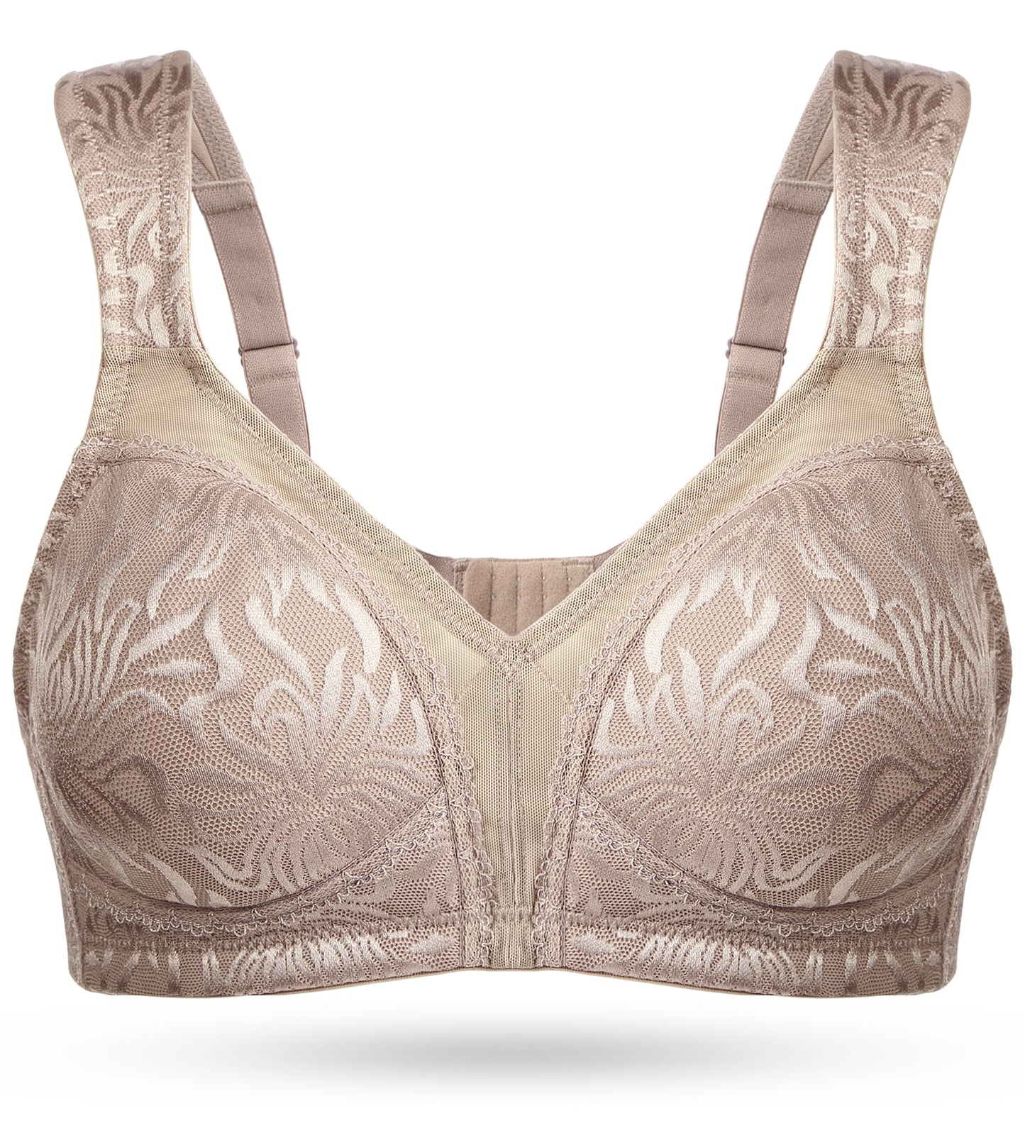 Deyllo Women's Non Padded Wireless Bras Plus Size Full Coverage Brown Minimizer Bra