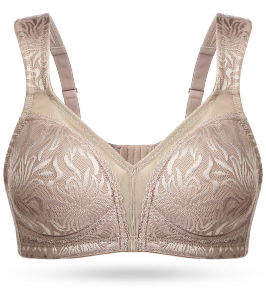Deyllo Women's Non Padded Wireless Bras Plus Size Full Coverage Brown Minimizer Bra