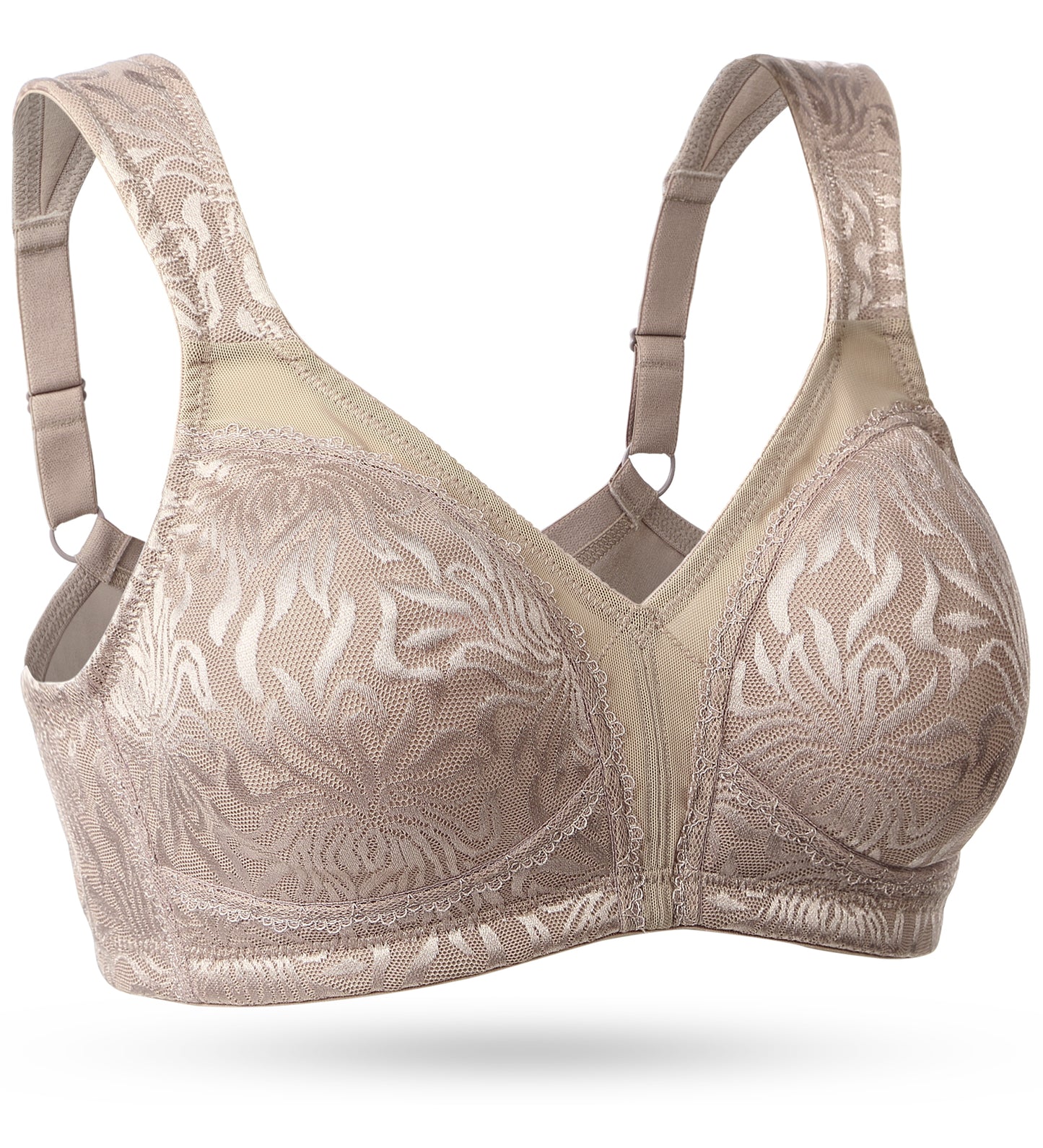 Deyllo Women's Non Padded Wireless Bras Plus Size Full Coverage Brown Minimizer Bra