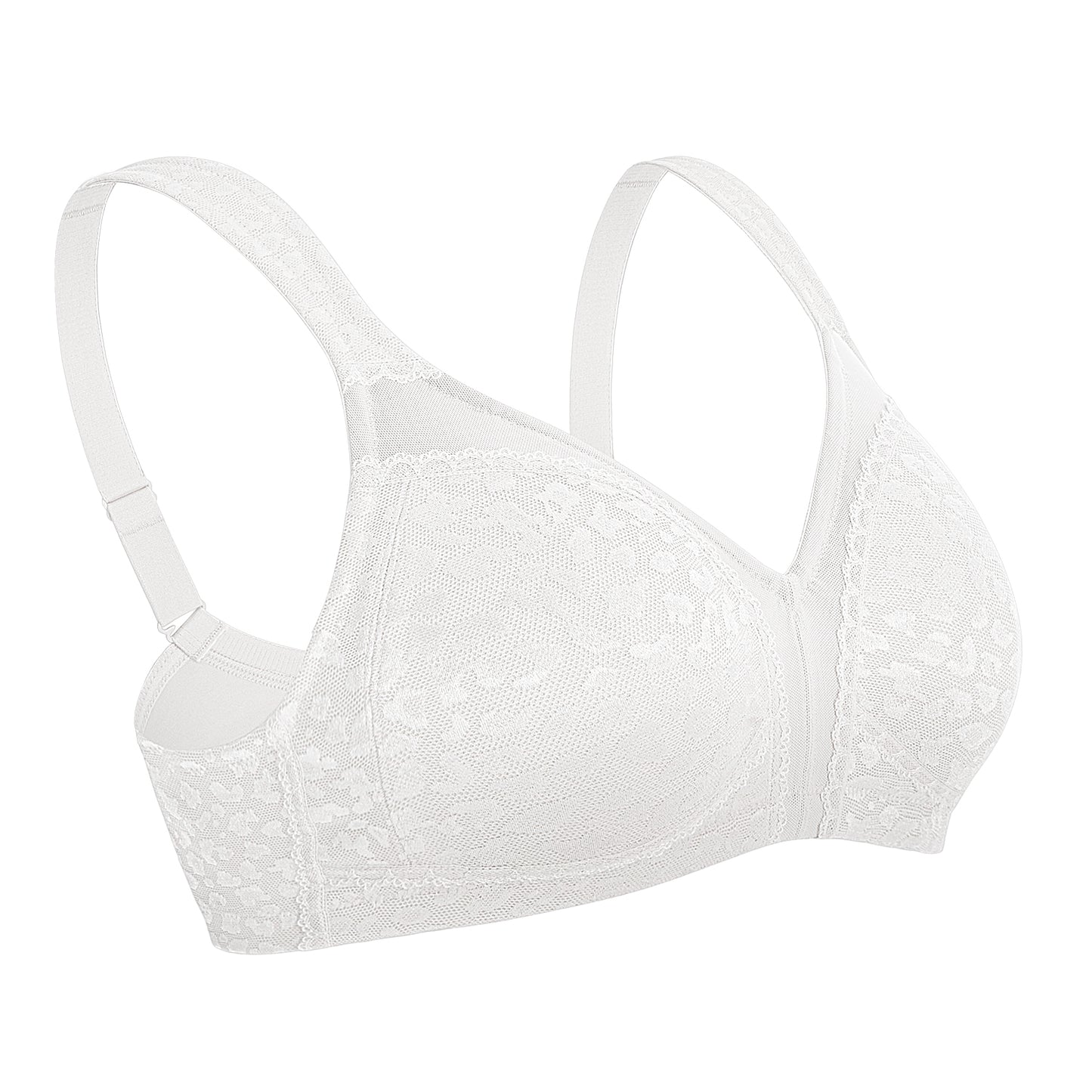 Deyllo Women's Full Coverage Wireless Bras Plus Size No Wire Non Padded White Minimizer Bra