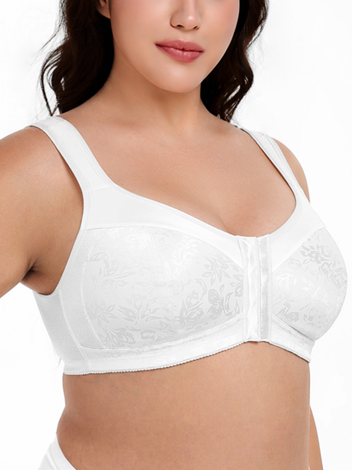 Deyllo Women Plus Size Front Closure Bras Full Figure Minimizer Bras Wireless Non Padded No Underwire White Bras