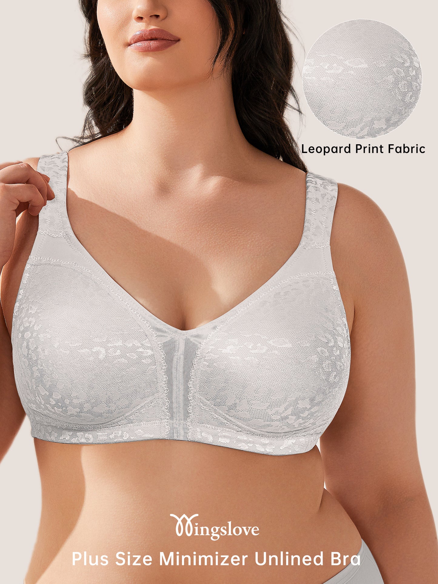 Wingslove Women's Plus Size Full Coverage Minimizer Bra Wirefree Non Padded for Everyday Comfort, White