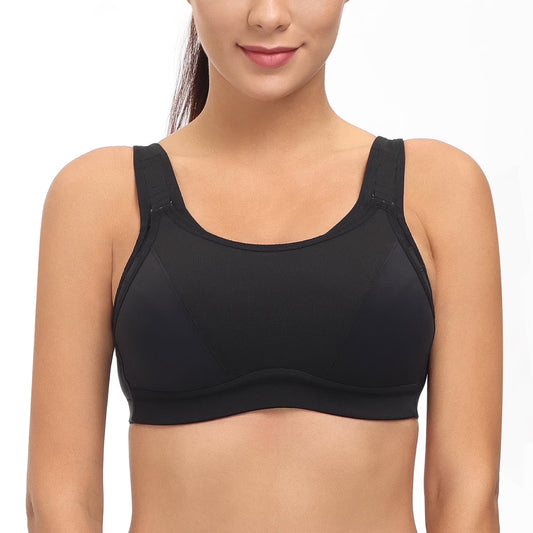 Wingslove Women's Non Padded Wireless Plus Size High Impact Sports Bra, Black