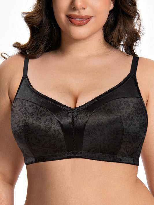 Deyllo Women Plus Size Wireless Bra Non Padded Comfort Minimizer Bras Black Soft Wire-Free Underwire Bras