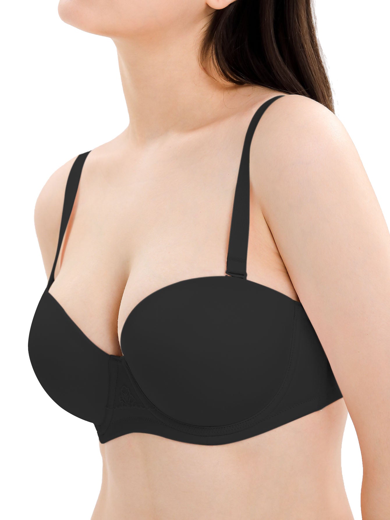 Wingslove Women's Strapless Push Up Bra Plus Size Full Figure Underwire Multiway Contour Bra,Black