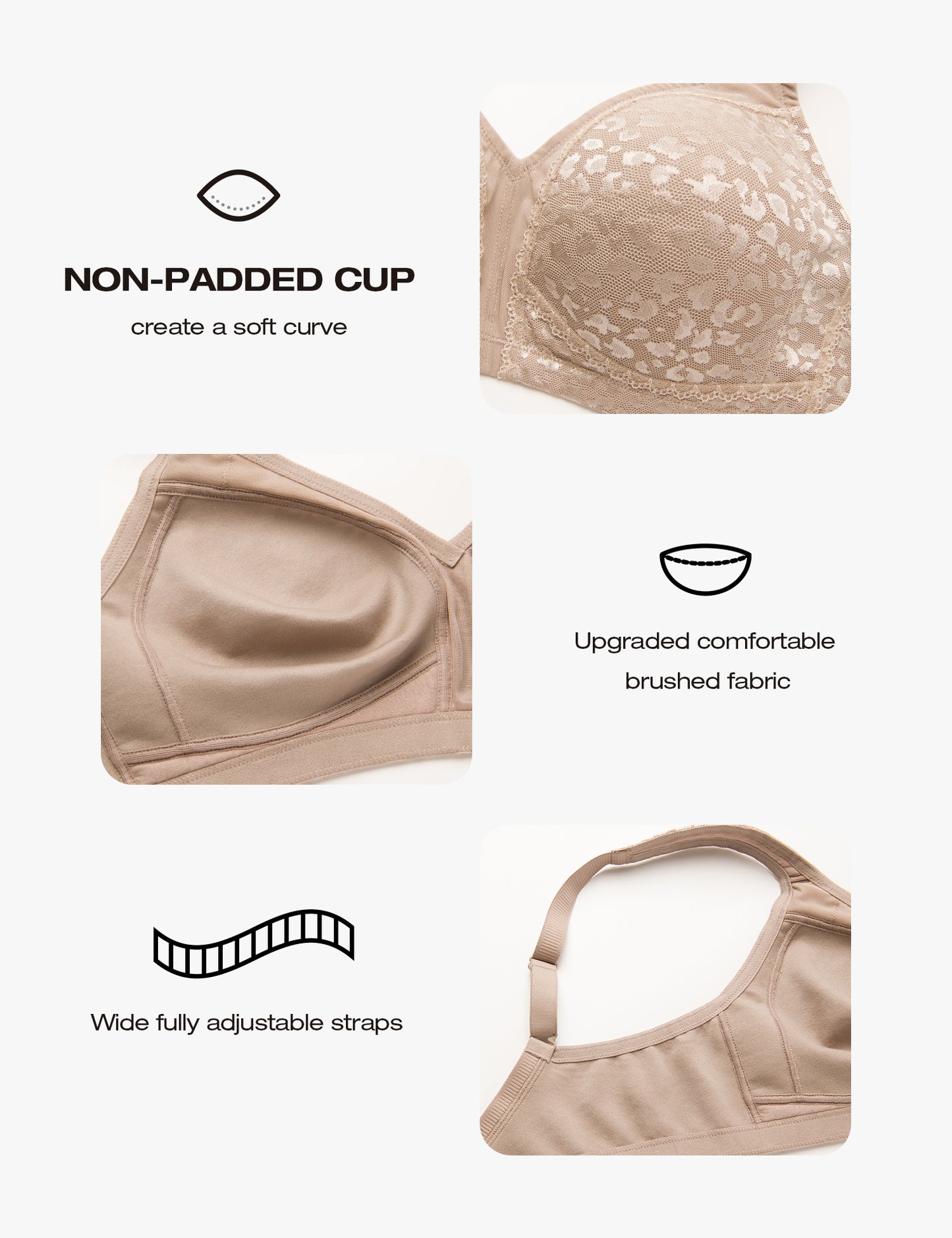 Deyllo Women's Full Coverage Wireless Bras Plus Size No Wire Non Padded Brown Minimizer Bra