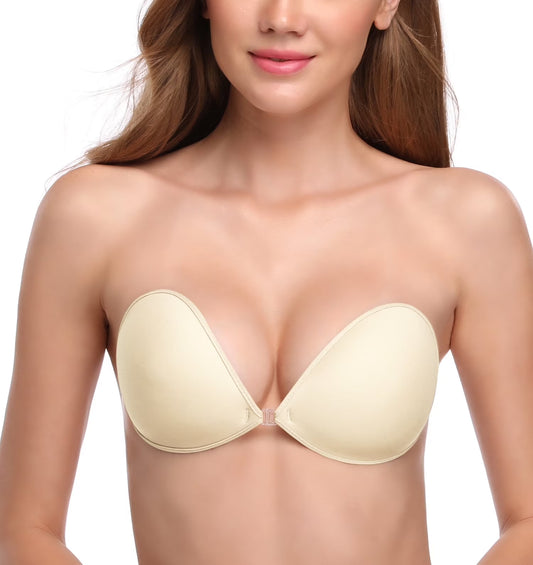 Wingslove Adhesive Bra Reusable Backless Strapless Push-up Silicone Invisible Sticky Bras for Backless Dress,Ivory