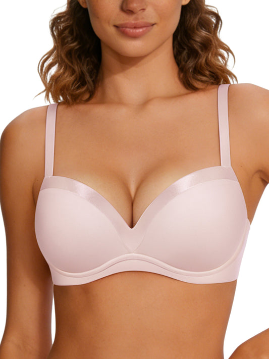 Deyllo Women Seamless Push Up Bra Full-Figure Underwire Support Bras Padded Unlined Pink Bras