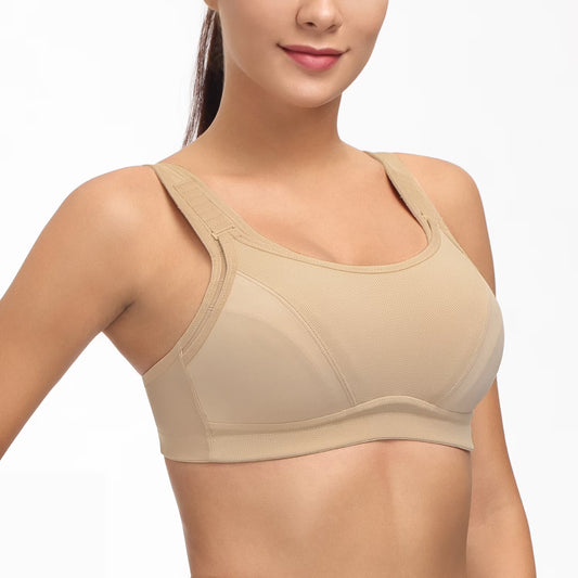 Wingslove Women's Non Padded Wireless Plus Size High Impact Sports Bra, Beige