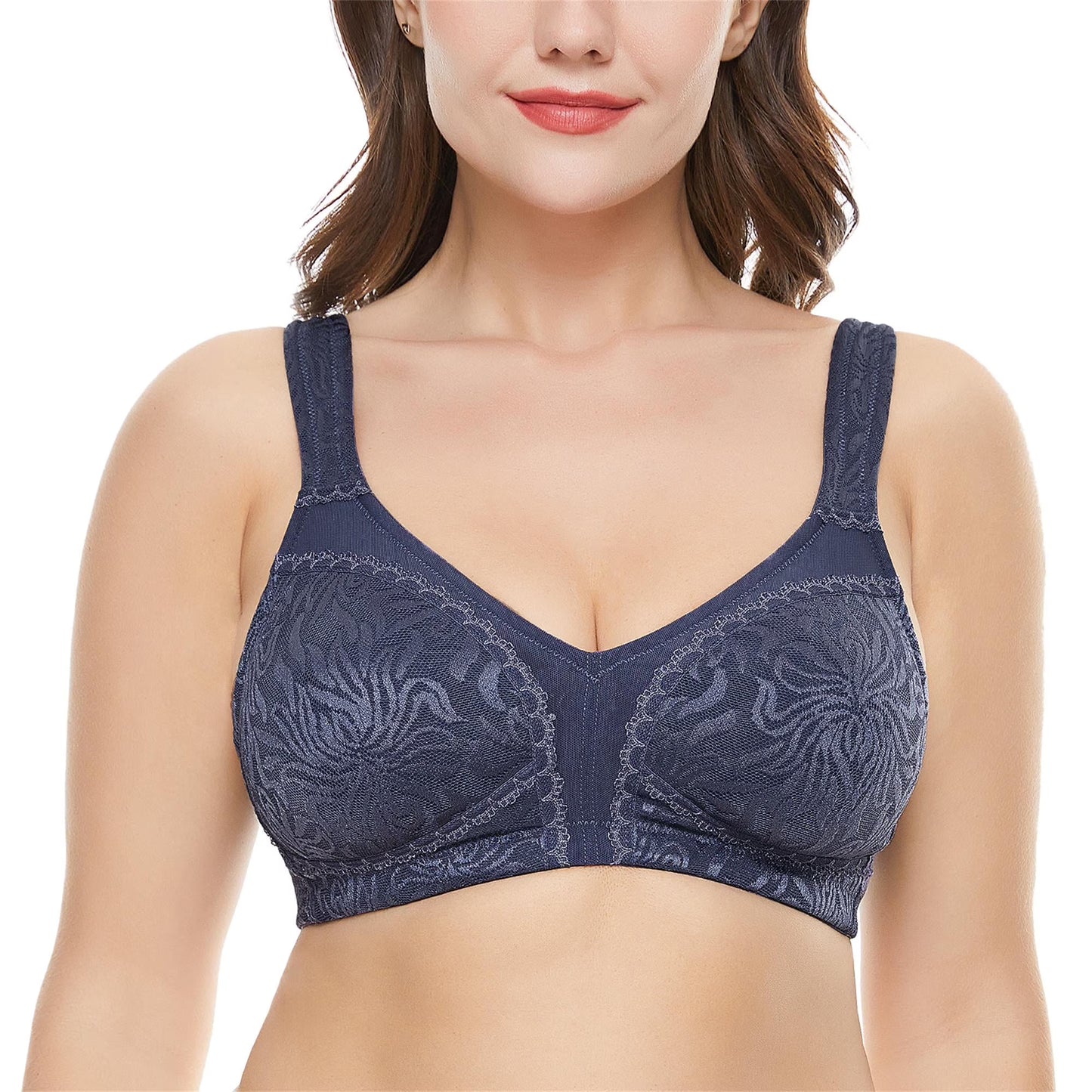 Wingslove Women's Full Coverage Plus Size Bra Non Padded Wireless Minimizer Bra, Gray Blue
