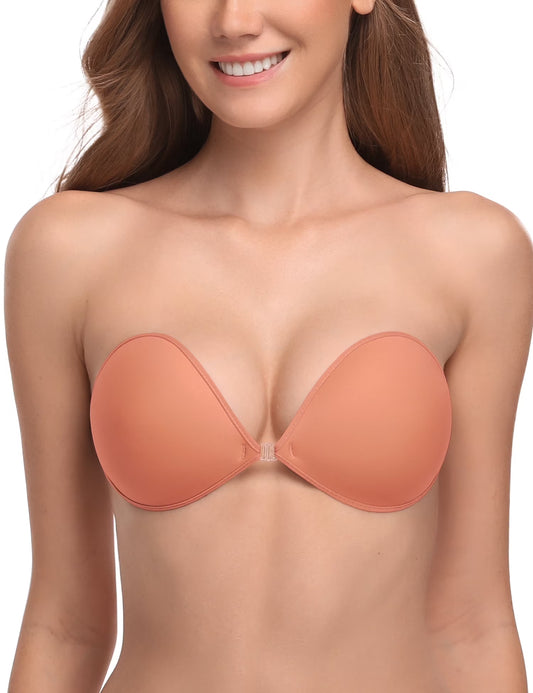 Wingslove Adhesive Bra Reusable Backless Strapless Push-up Silicone Invisible Sticky Bras for Backless Dress,Peach Blossom