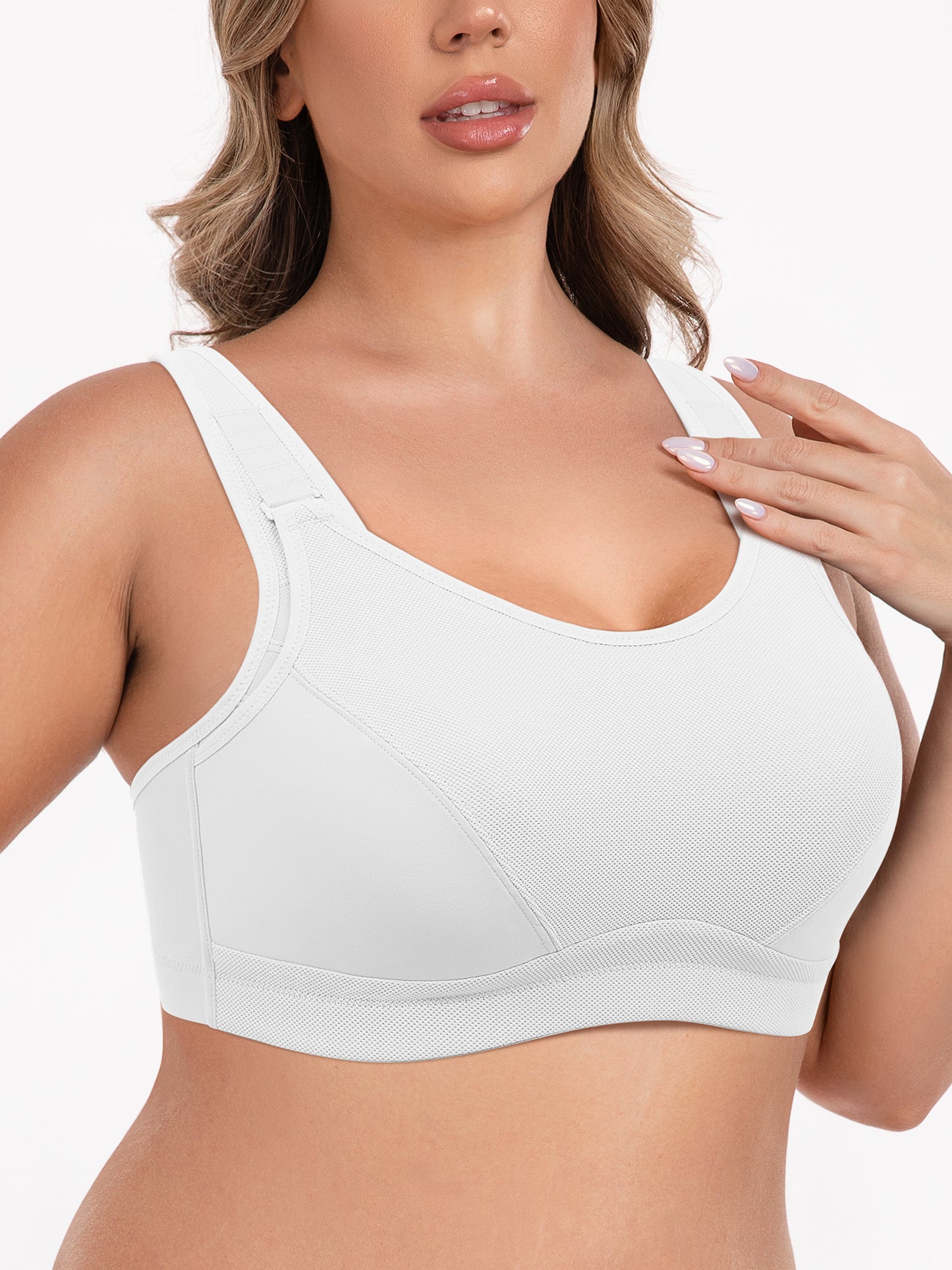Deyllo High Impact Support Sports Bras For Women Plus Size Non-Padded Wireless Exercise Athletic Bras,White